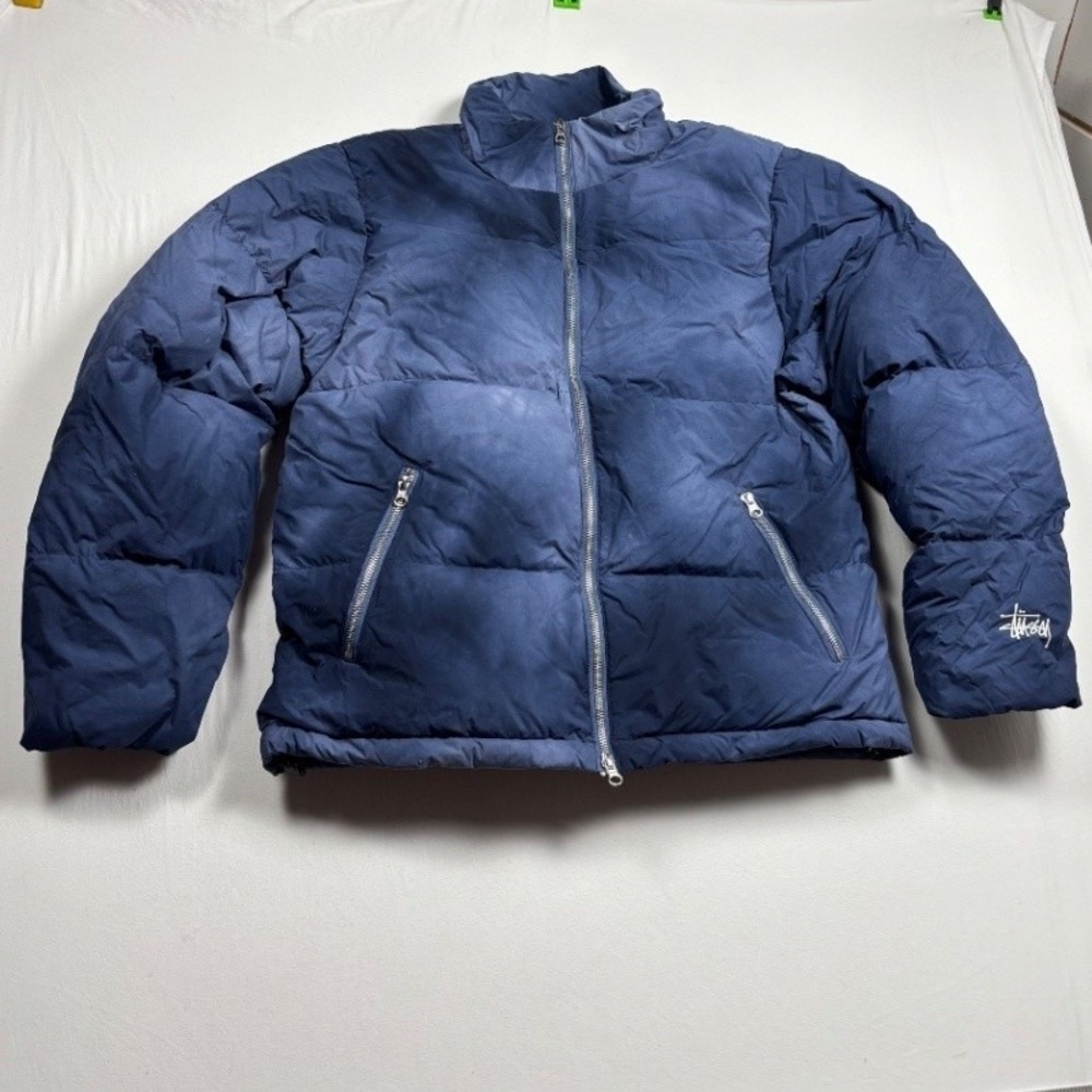 Stüssy Recycled Nylon Down Puffer Jacket Washed Navy Mens Small 115673